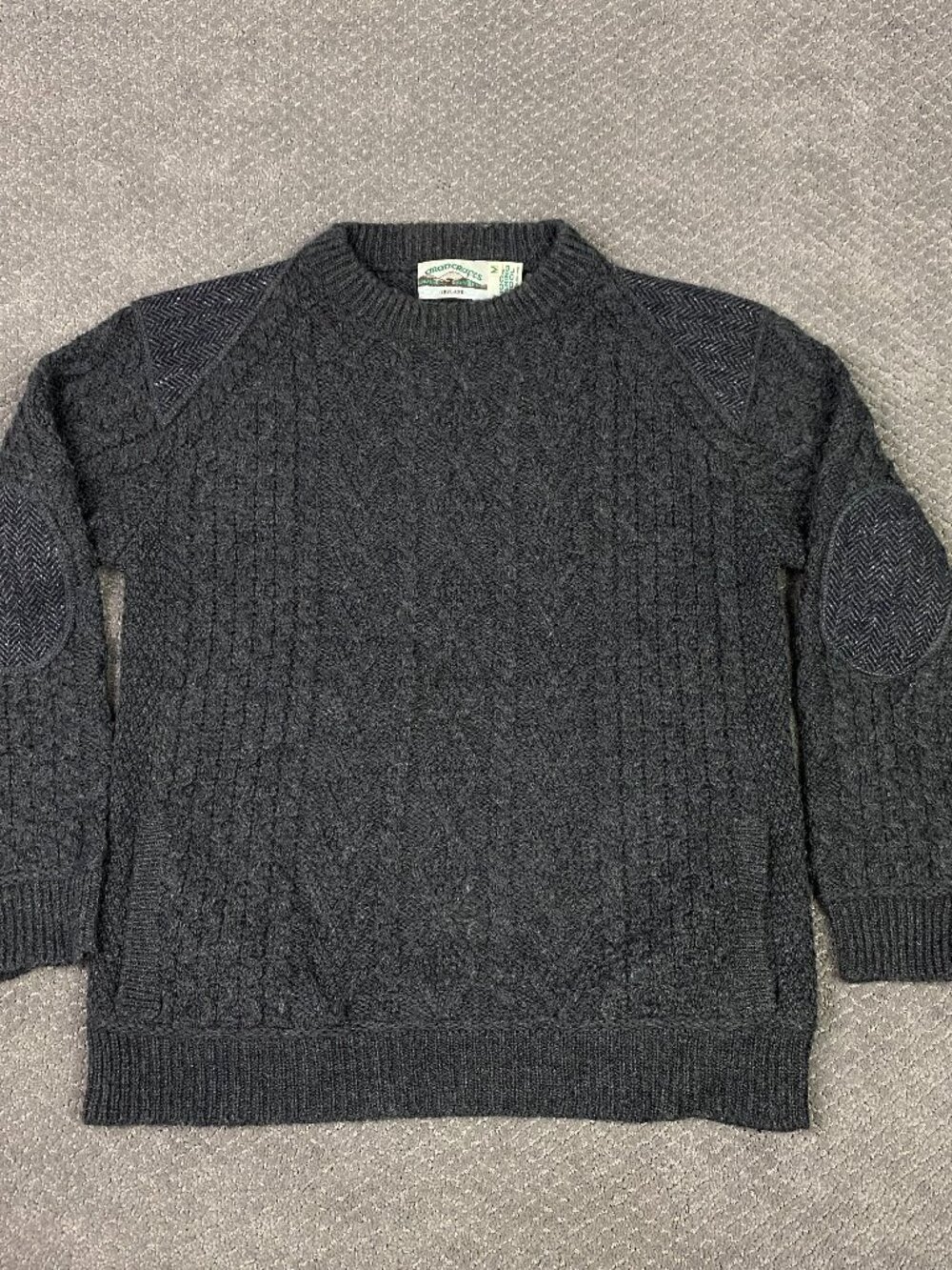 Aran Crafts Cable Knit Fisherman Sweater Mens Medium Gray Merino Wool Ireland